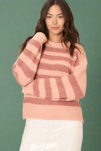 Striped Brushed Knit Sweater - Blush