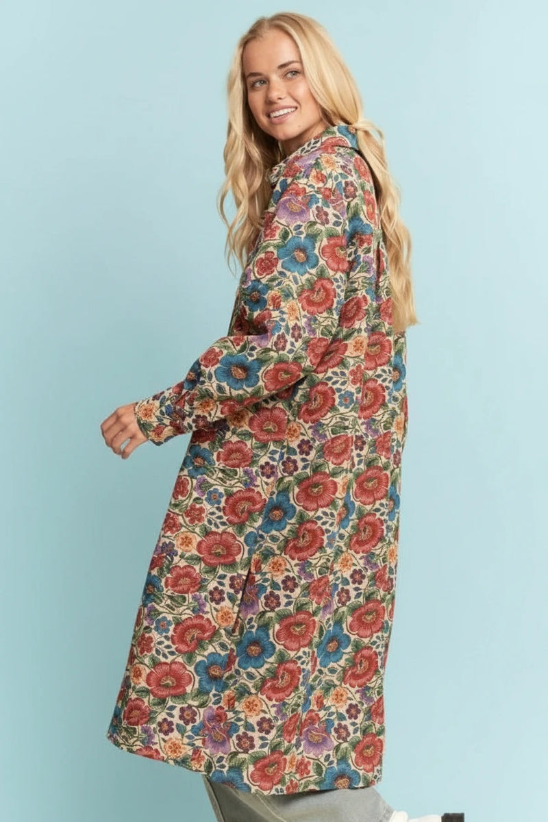 Boho Floral Jacquard Long Shirt Jacket