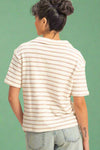 Striped Polo Neck Short Sleeve Top - Taupe