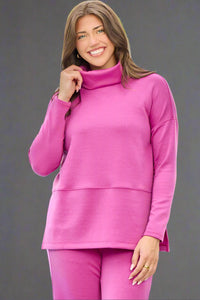 Cowl Neck Tunic Top - Magenta