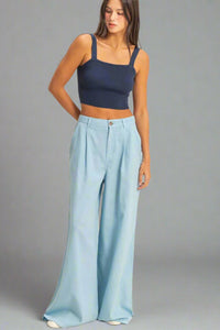 High Waist Wide Leg Pants - Baby Blue