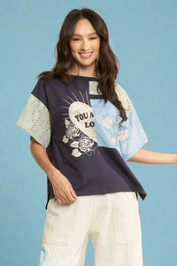 Oversized Patchwork Tee - Navy