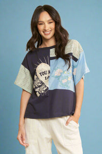 Oversized Patchwork Tee - Navy