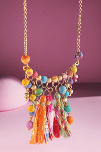 Handmade Beaded Fabric Arch Pendant Necklace