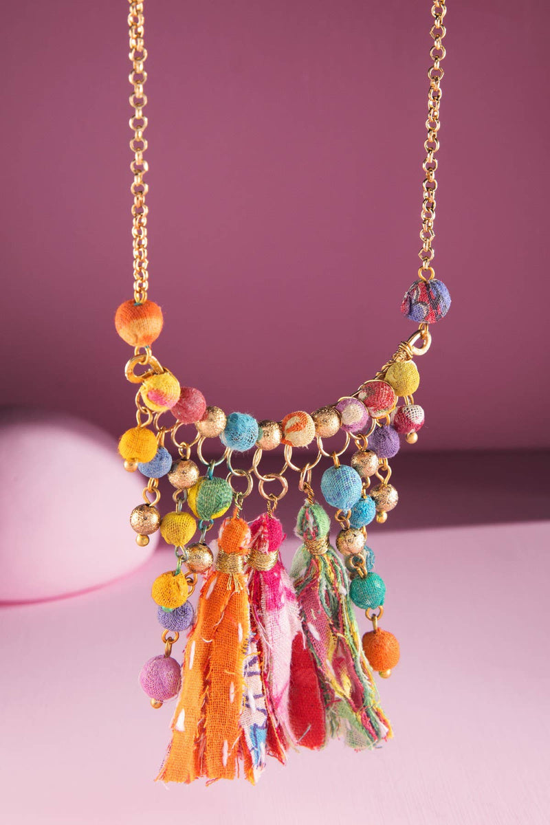 Handmade Beaded Fabric Arch Pendant Necklace