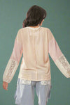 Lace Floral Mix Fabric Top - Beige