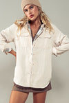 Reversible Plaid Corduroy Shacket - Cream