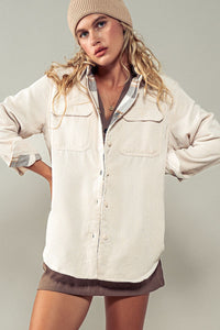 Reversible Plaid Corduroy Shacket - Cream