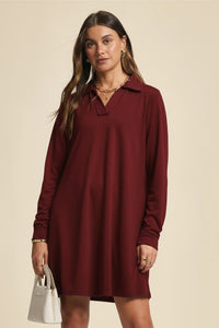 French Terry A Line Dress - Cabernet
