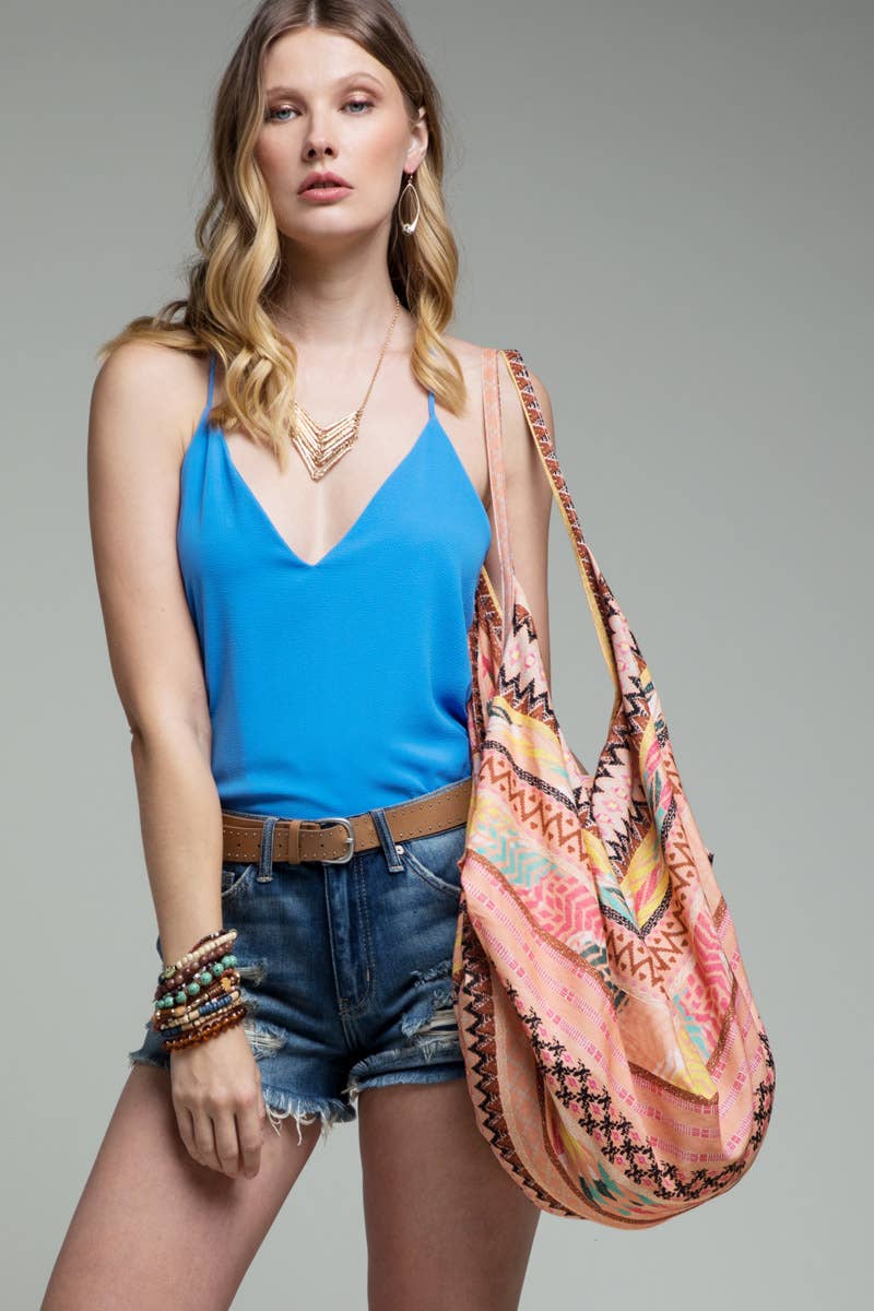 Hand Block Boho Bag - Coral Multi