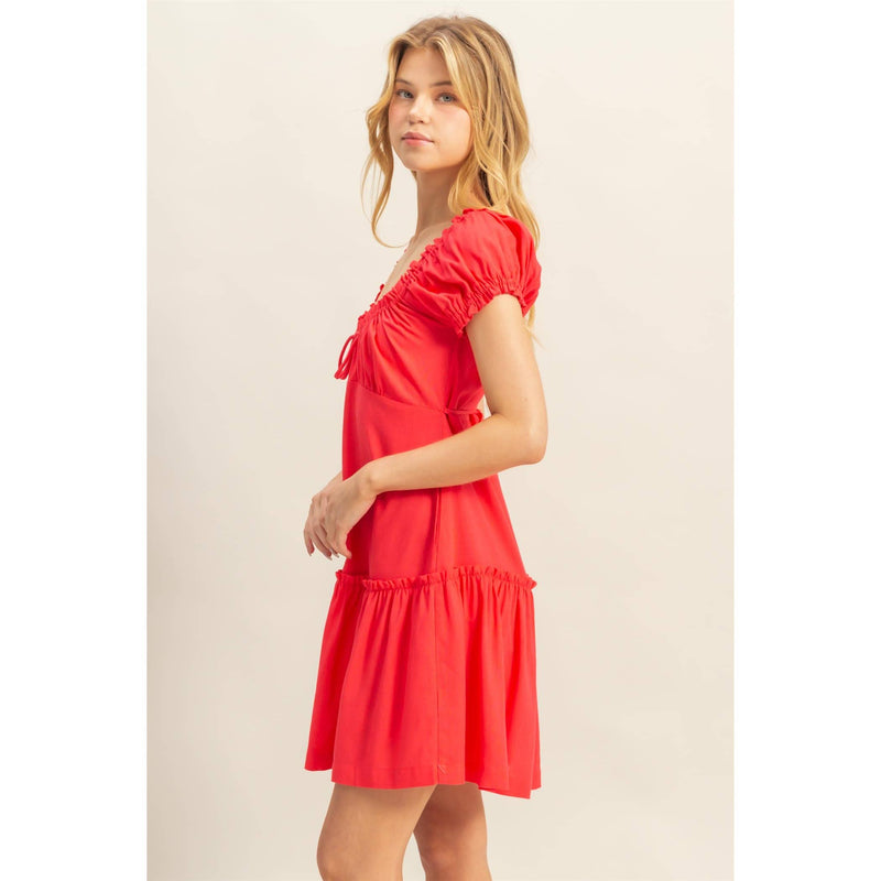 Ruched Short Sleeve Mini Dress - Teaberry