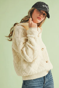 Fuzzy Knit Hoodie Cardigan - Ivory