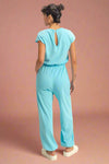 Short Sleeve Casual Jumpsuit - Aqua