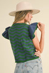 Wavy Stripes Flutter Sleeve Sweater Top - Green