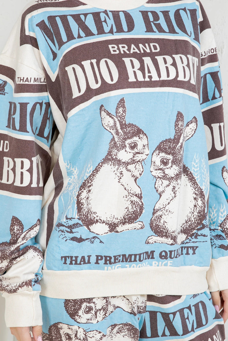 Bold Graphic Cotton Sweatshirt - Rabbit