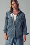 Reversible Plaid Corduroy Shacket - Blue Stone