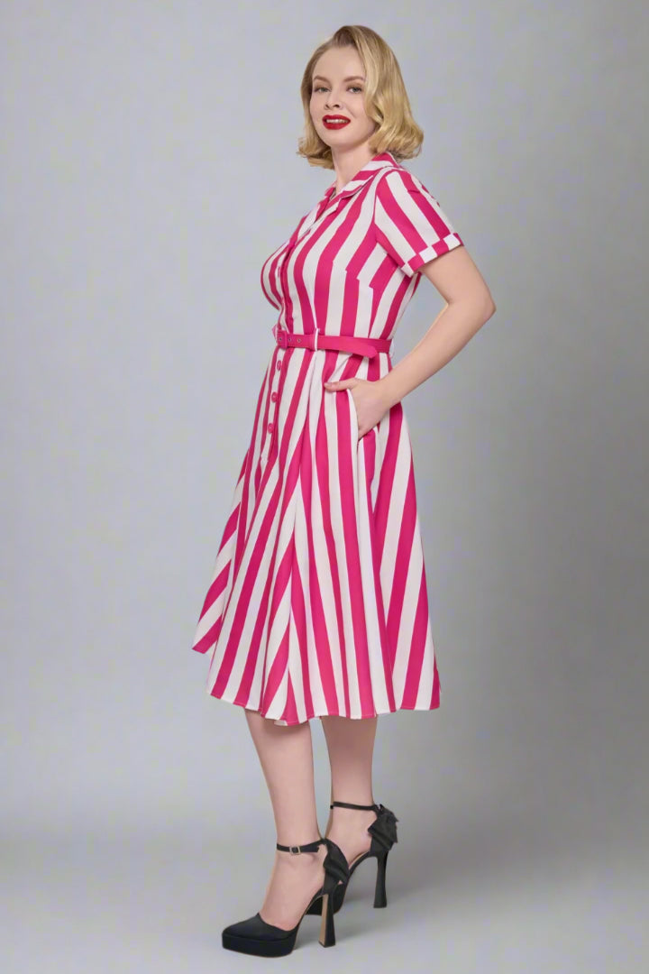 Christine Stripey Dress - Pink