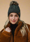 Dark Gray Cable Knit Pom Hat