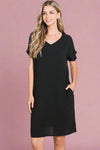 Slub Solid Dress Black