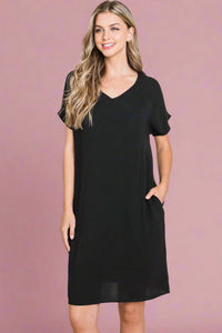 Slub Solid Dress Black