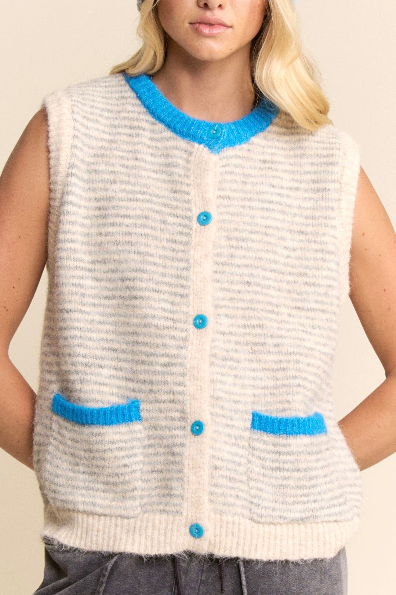 Striped Sweater Vest - Blue