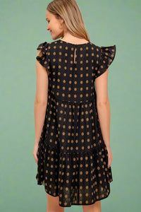 Textured Woven Mini Dress - Black