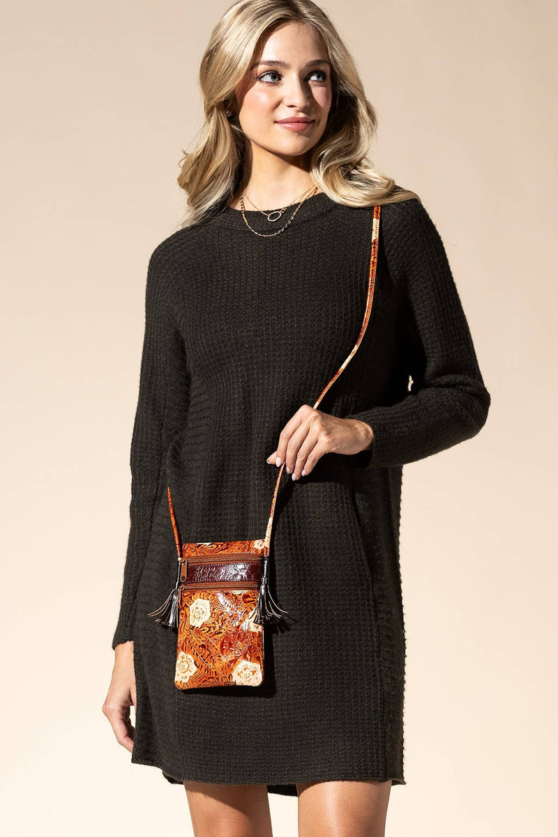Hand-Painted Genuine Leather Crossbody - Magnolia