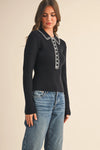 Collared Ribbed Sweater With Contrast Stitch