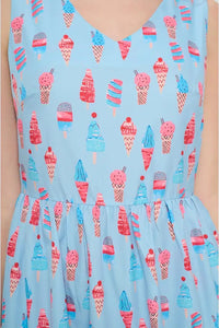 Ice Cream Print Dress - Light Blue