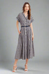 Woven Plaid Midi Dress - Navy
