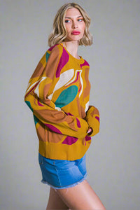 Graphic Sweater Top - Mustard