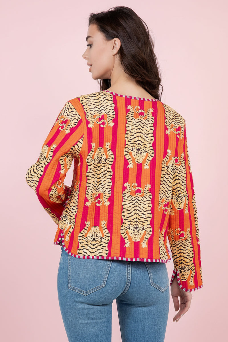 Tiger Reversible Quilted Jacket - Orange