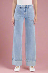 High Rise Carpenter Cuffed Wide Leg Jeans - LV1