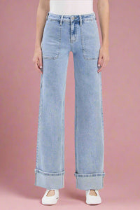 High Rise Carpenter Cuffed Wide Leg Jeans - LV1
