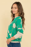 Floral Print Pullover - Kelly Green