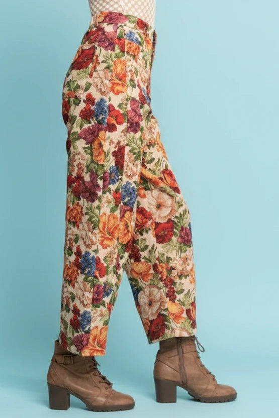 Boho Floral Jacquard Barrel Pants - Orange
