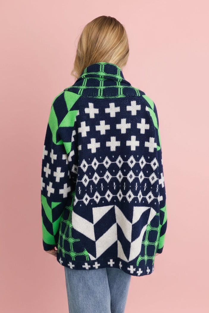 Sierra Spirit Geometric Knit Cardigan - Navy