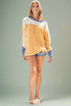 Color Block Fuzzy Sweater Long Sleeve Top Mustard