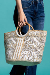 Myth Jute Wood Handle Tote Bag