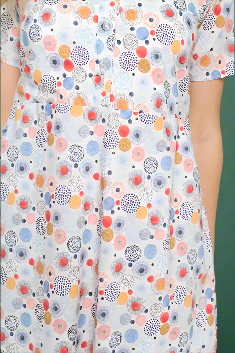 Colorful Dot Print Dress - White