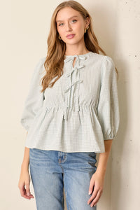 Plaid Top With Ties - Light Blue