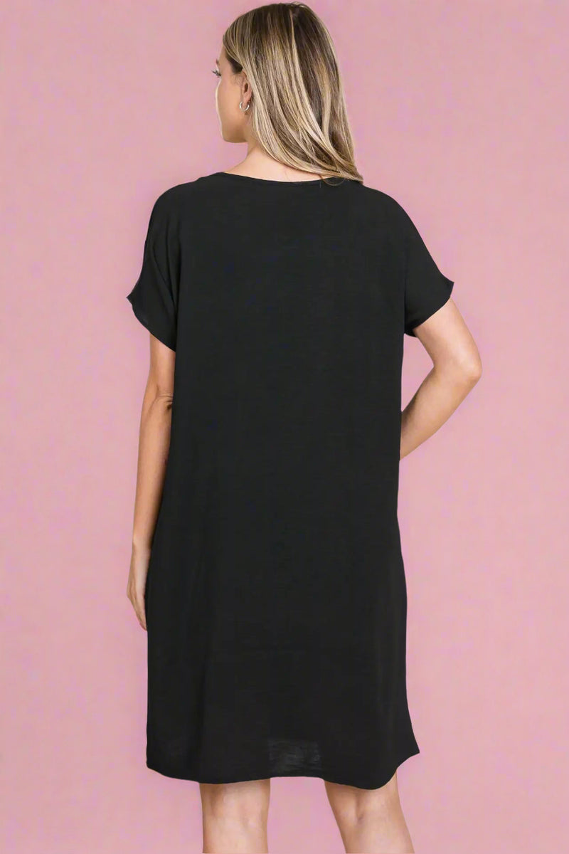 Slub Solid Dress Black