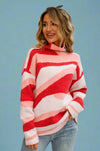 Abstract Knit Turtleneck Sweater Red