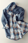 Reversible Plaid Corduroy Shacket - Blue Stone