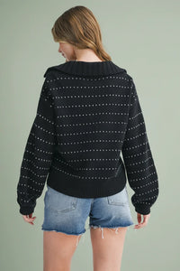 Dot Knit Pullover Sweater - Black