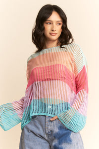 Striped Wide Sleeve Pullover Top