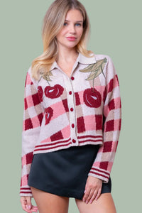 Cherry Checkered Cardigan