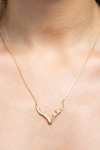 Textured Metal Antler Short Necklace - Gold