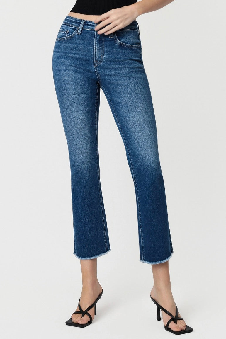 High Rise Raw Hem Kick Flare Jeans LV2278