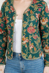 Floral Print Quilted Cotton Jacket - Green